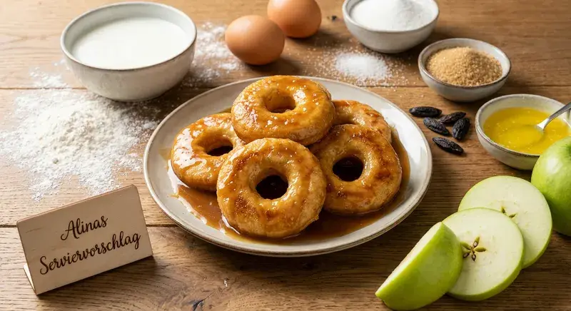 Apfel Tonka Ringe in salziger Karamellsauce