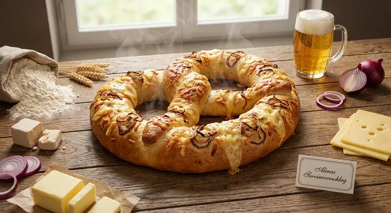Bier Brezel Brot Zwiebel-Käse-Glück