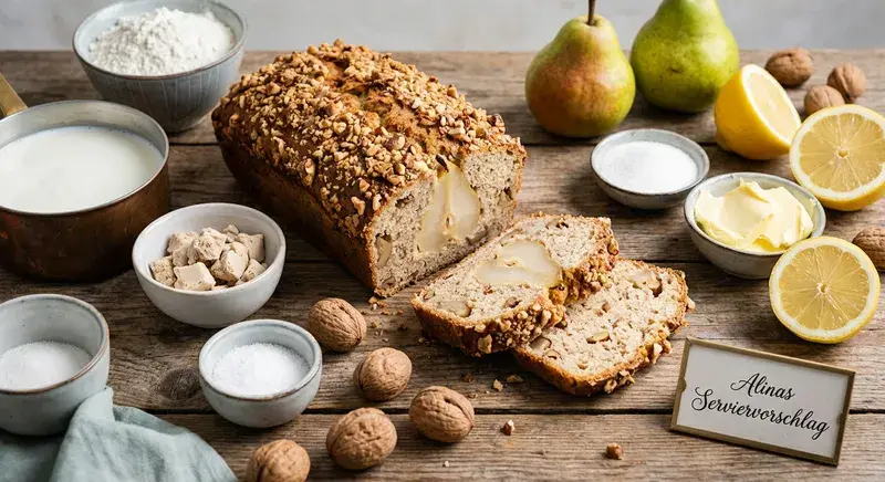 Birnenbrot mit crunchy Nusskruste