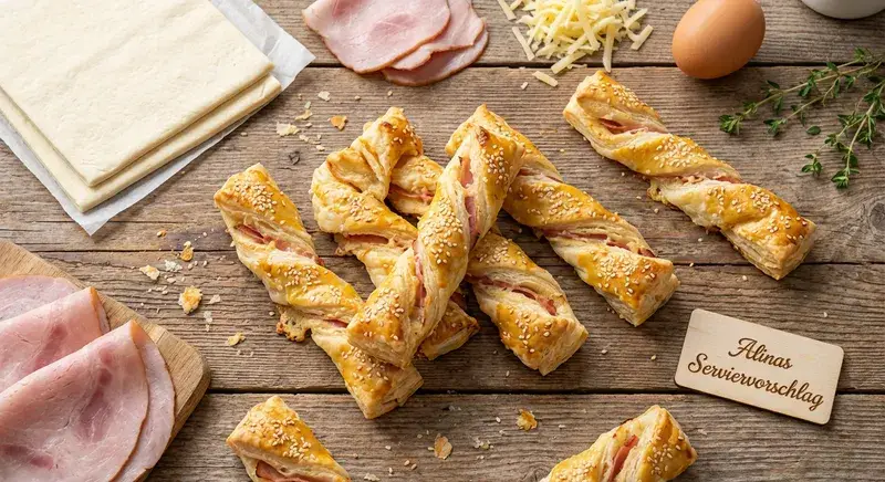 Blätterteig Schinken Käse Stangen