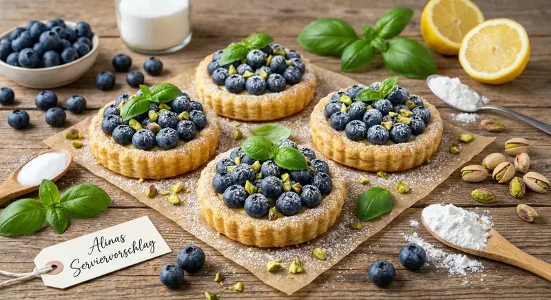 Blaubeer-Basilikum Crunch Tartelettes