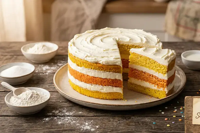 Bunter Schichtenkuchen Frischkäse Creme