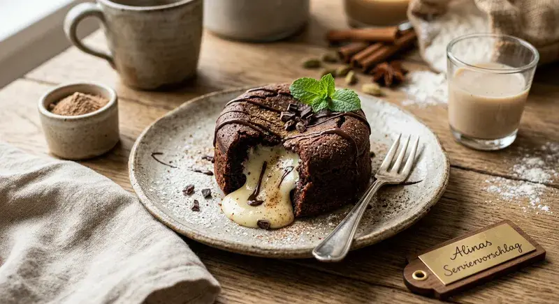 Chai-Latte-Lava-Kuchen mit weißer Ganache