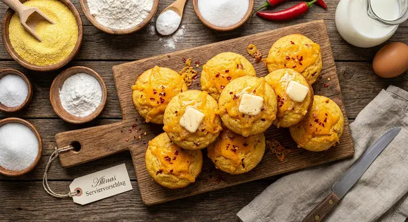 Chili-Käse-Cornbread-Muffins mit Ahornsirup-Butter