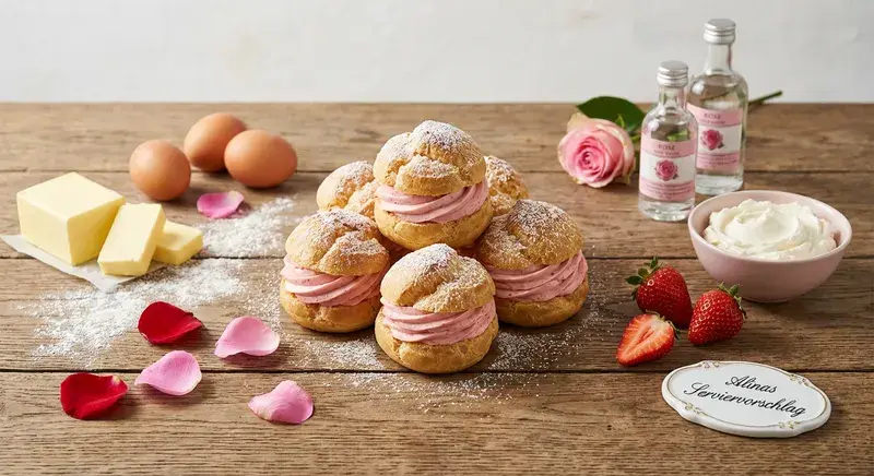 Choux-Traum mit Erdbeer-Rosen-Creme