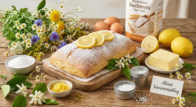Ciabatta-Zitronen-Kuchen im Blütenmeer