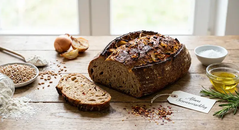 Dinkel Chili Sauerteig Laib Röstzwiebel
