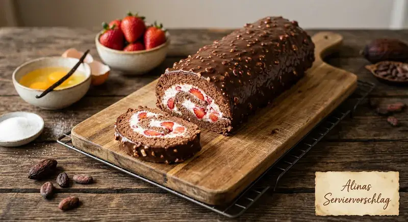 Erdbeer Schoko Biskuitrolle Nussglasur Erdbeerrolle Schokorolle
