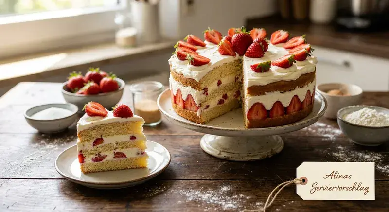 Erdbeertorte Sahnecreme fruchtig frisch in den Sommer / Erdbeerkuchen