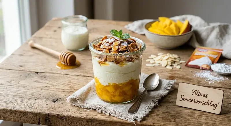 Fixer Mango-Bienenstich-Traum im Glas