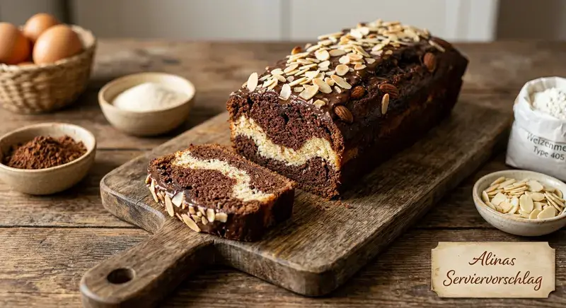 Geschichteter Schoko Milch Kuchen Mandelsplittern
