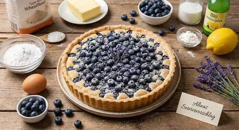 Goldene Blaubeer-Tarte frisch gebacken