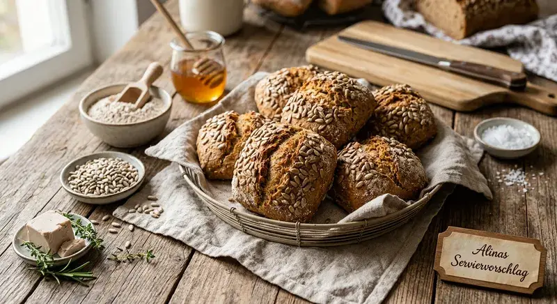Goldene Dinkel-Brötchen frisch gebacken