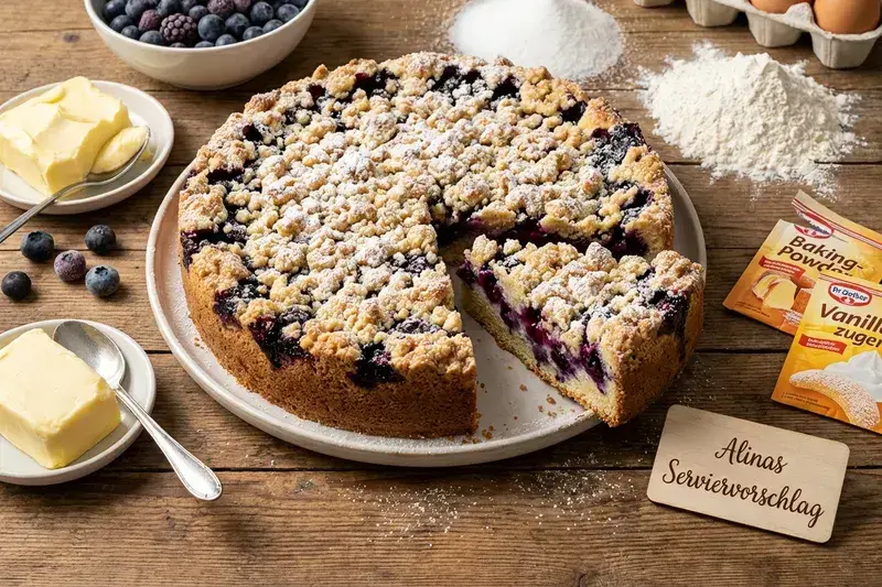 Goldener Blaubeer-Streuselkuchen mit Suchtfaktor