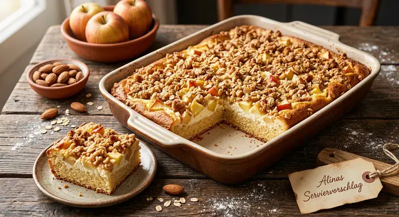 Himmlischer Herbsttraum Saftiger Apfel Quark Kuchen Mandelknusper