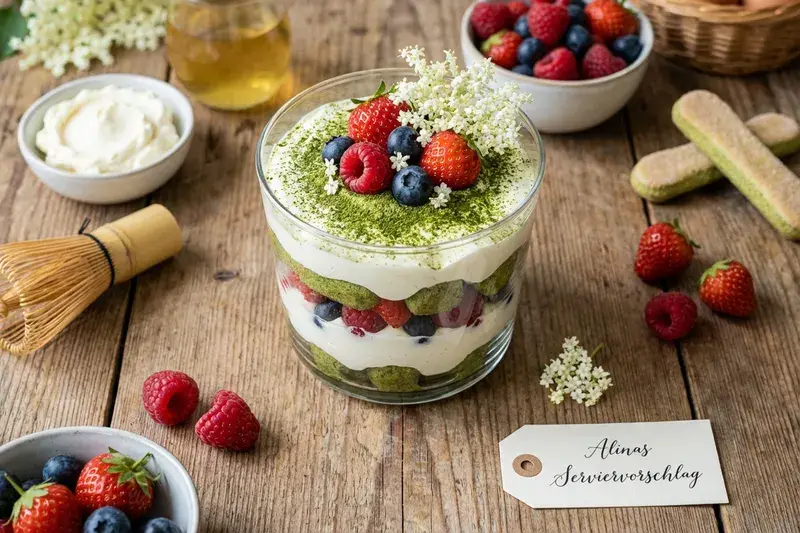 Holunderblüten Matcha Trifle