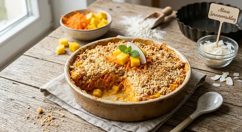 Karotten Mango Traum Kokos Crumble
