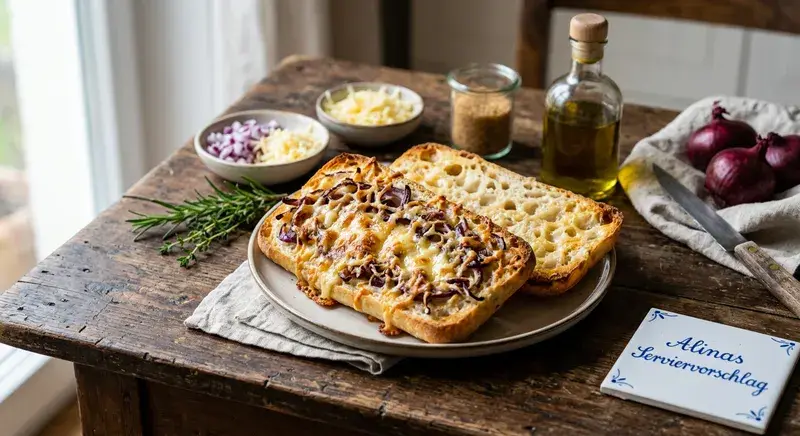 Käse-Zwiebel-Ciabatta aus der Pfanne