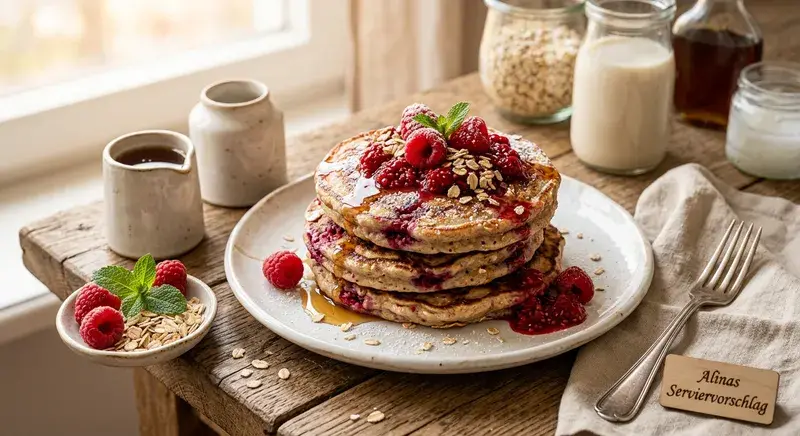 Klassische Himbeer Pancakes