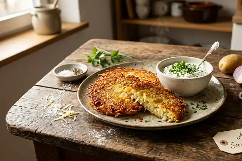 Knusprige Kartoffelrösti Puffer Kräuterquark