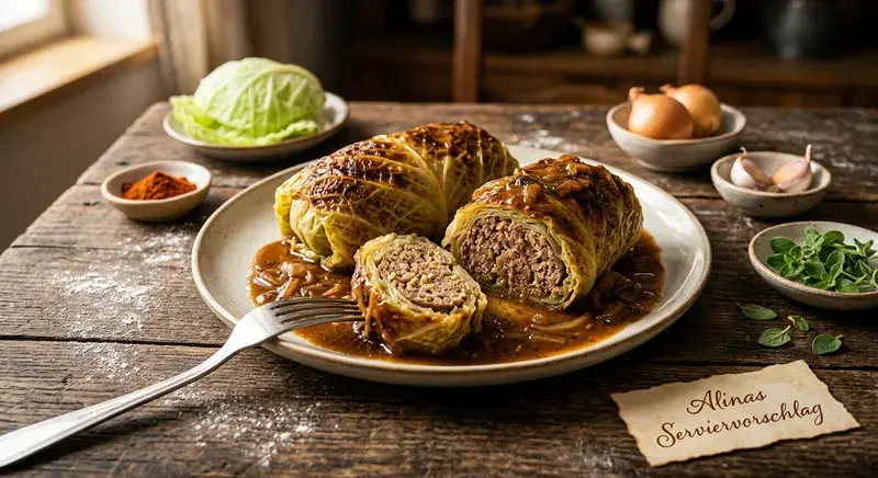 Kohlrouladen rollen und schmoren richtig guter Soße