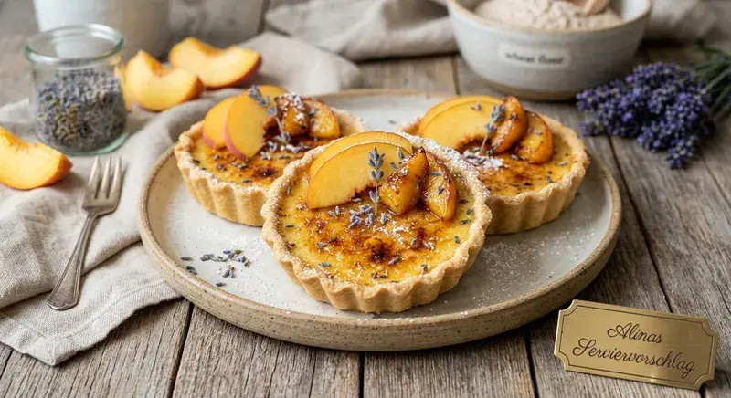 Lavendel-Pfirsich Crème Brûlée Tartlets