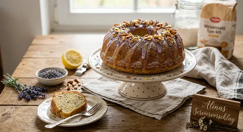 Lavendel-Zitronen-Gugelhupf mit Mandelcrunch