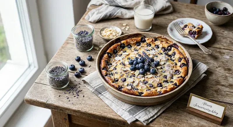 Lavendelhimmel Blaubeer-Mandel Clafoutis
