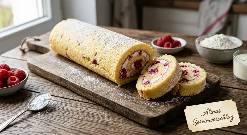 Leichte, fruchtige Himbeeren Biskuitrolle schnell gemachtes