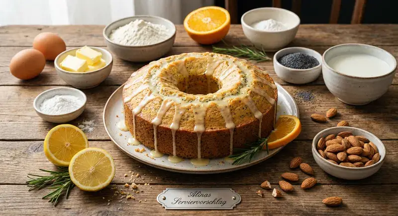 Mandel Mohn Kuchen Zitrusguss