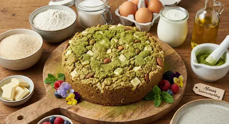 Matcha Joghurt Kuchen weißer Schokolade