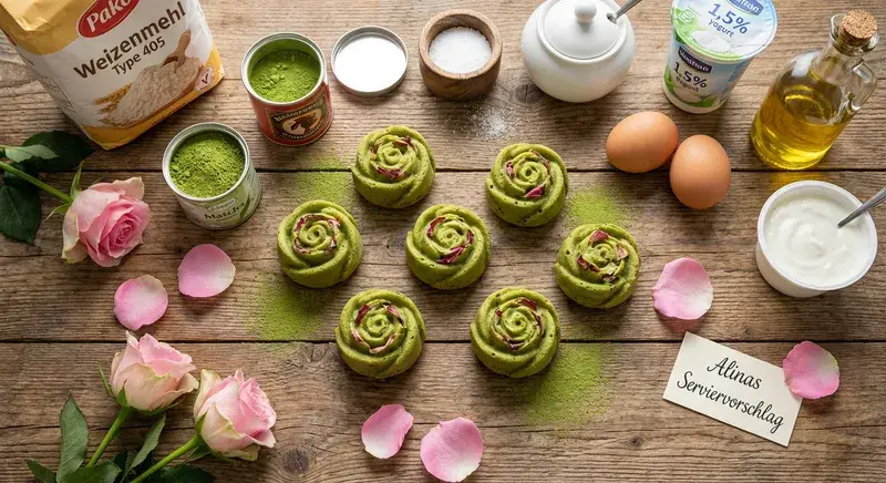 Matcha Rosenblüten Küchlein Japan trifft Orient