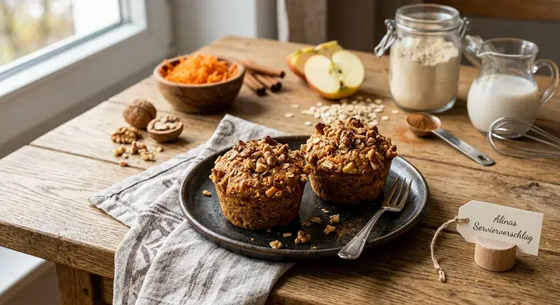 Möhren Apfel Protein Küchlein Walnuss Crunch