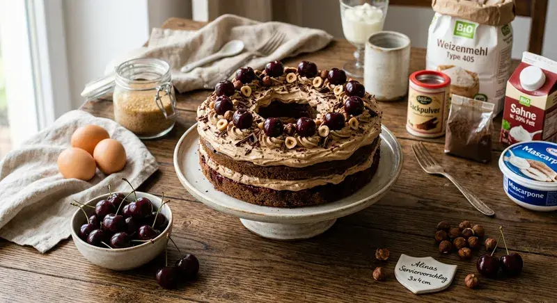 Mokka-Kirsch-Kranz mit Haselnuss-Nougat