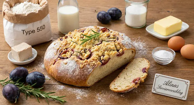 Pflaumen-Rosmarin-Brot mit Streusel Crunch