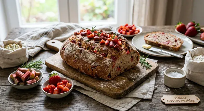 Rhabarber-Erdbeer-Krustenbrot mit Rosmarin
