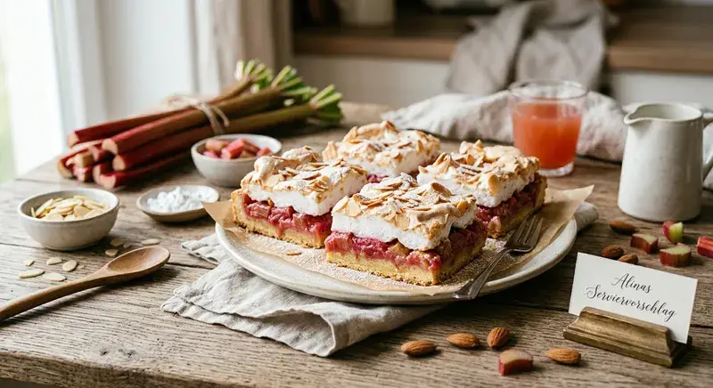 Rhabarber Meringue Schnitten Mandeln