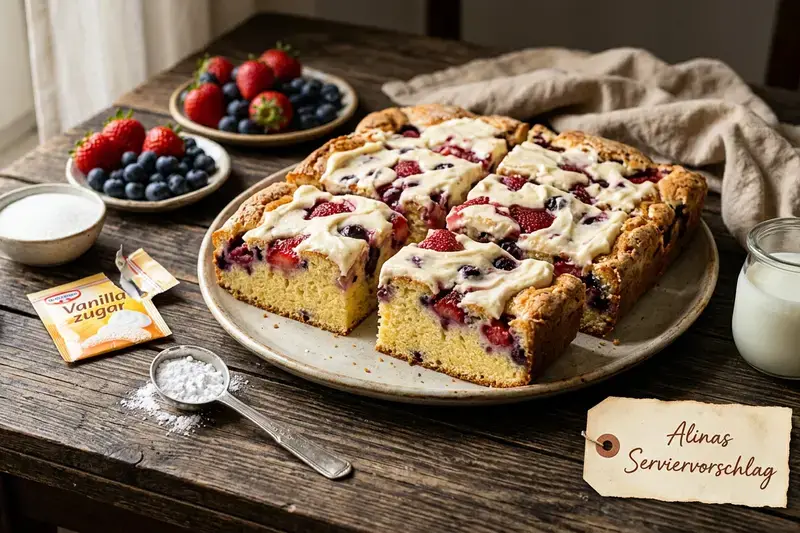 Saftiger Beeren Milchkuchen Cremehaube