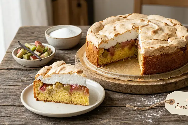 Saftiger Rhabarberkuchen Baiserhaube