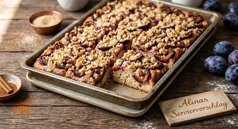 Saftiger Zwetschgenkuchen vom Blech lockerem Quark Öl Teig und