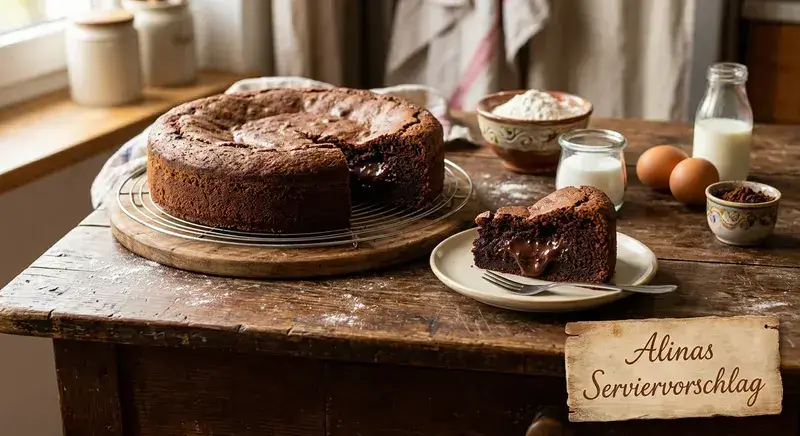 Samtige Schoko Wolke Gedeckter Kuchen zartschmelzendem Kern