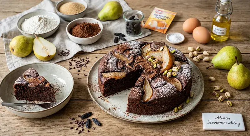 Schoko-Birnen-Kuchen mit Tonka-Swirl