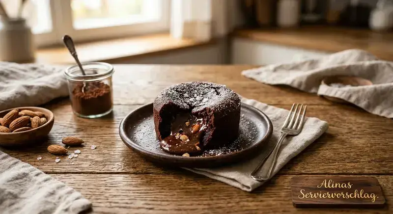 Schoko Fondant Küchlein Salz Mandel Kern