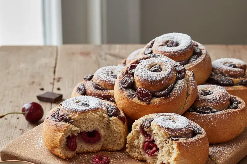 Schoko Kirsch Schnecken aus Dinkel Hefeteig