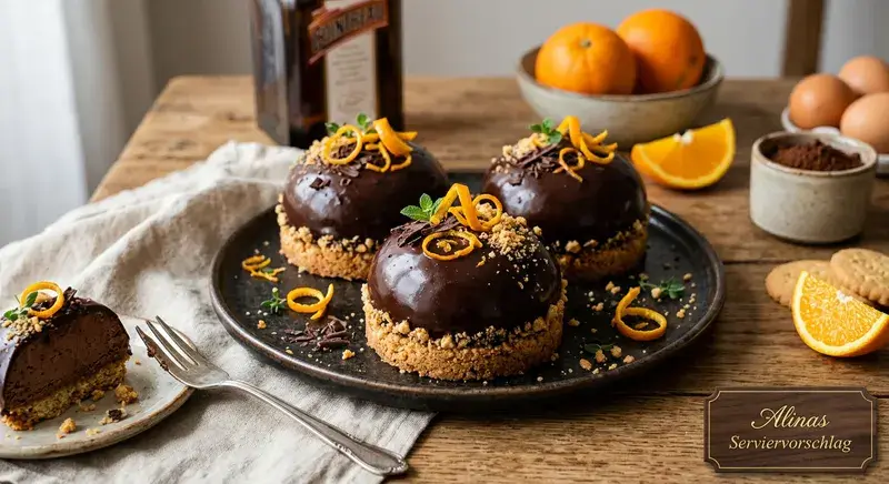 Schoko-Orangen-Wolken Mousse-Küchlein mit Crunch