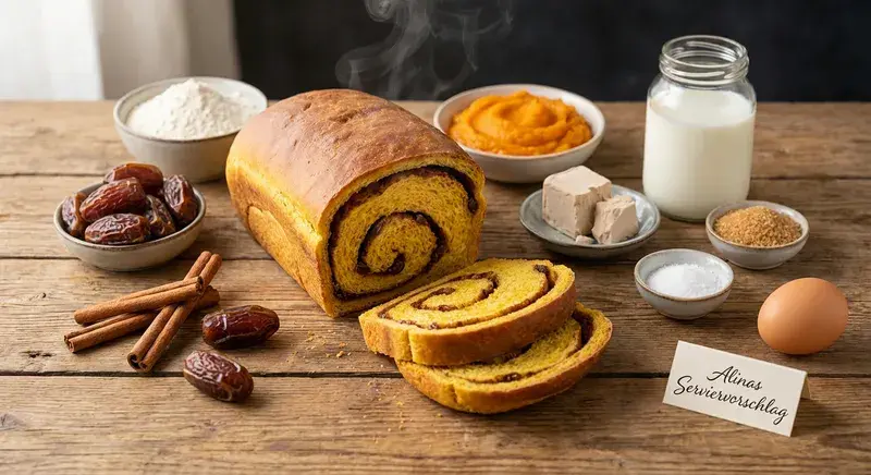 Sonnenaufgangs-Kürbisbrot mit Dattel-Zimt-Swirl