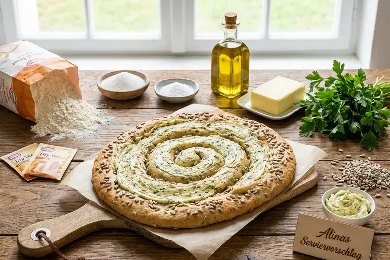 Sonnenblumen-Fladenbrot mit Kräuterbutter-Swirl