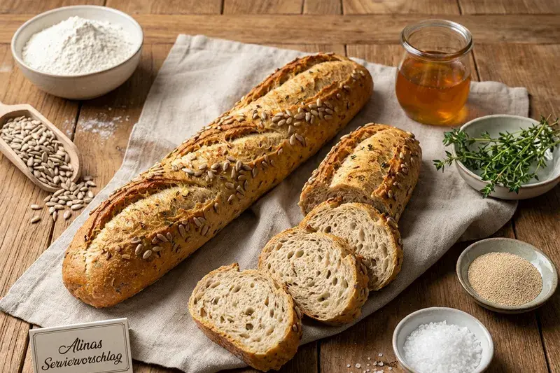 Sonnenblumen-Kerne Baguette mit Thymian-Honig Kruste