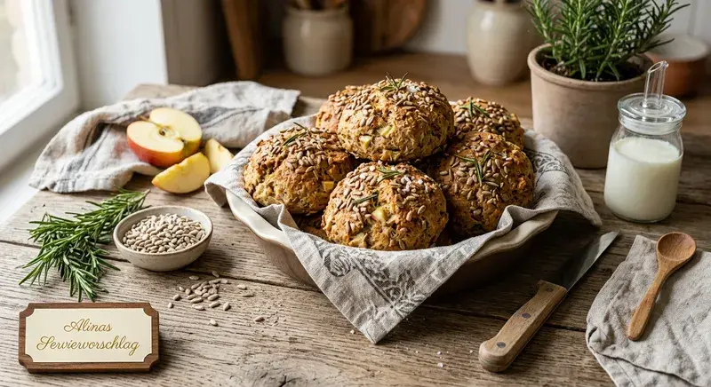 Sonnenblumen-Soda-Brötchen mit Apfel & Rosmarin