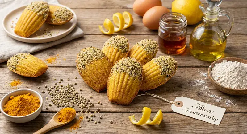 Sonnenstrahl-Madeleines mit Hanfnuss-Crunch